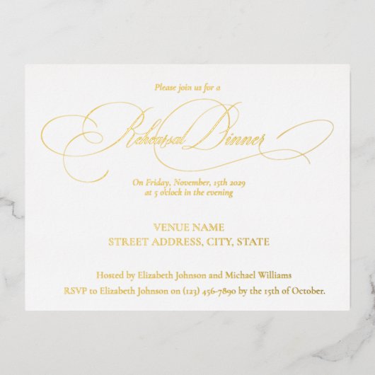 書道エレガントモダンリハーサルディナー 箔招待状ポストカード (正面)