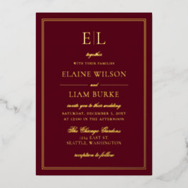 書道エレガントルクスブルゴーニュ金ゴールド結婚ズF 箔招待状