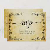 書道エレガントヴィンテージパーチメント結婚式RSVP ポストカード (正面/裏面)