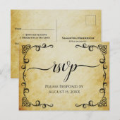 書道エレガントヴィンテージパーチメント結婚式RSVP ポストカード (正面/裏面)