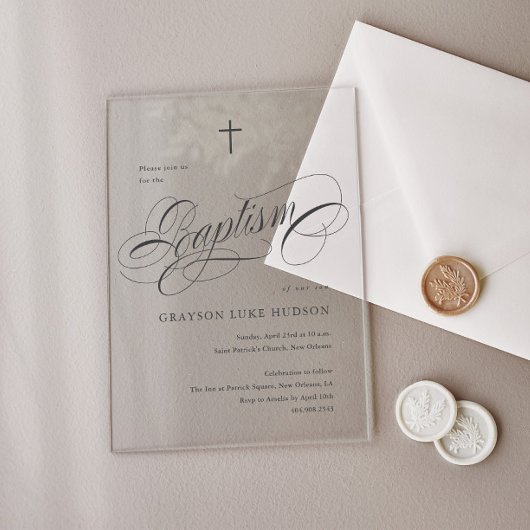 書道エレガント中立洗礼 アクリル招待状