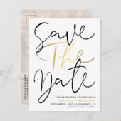 書道エレガント写真の結婚式が日付を救う 案内ポストカード (正面/裏面)