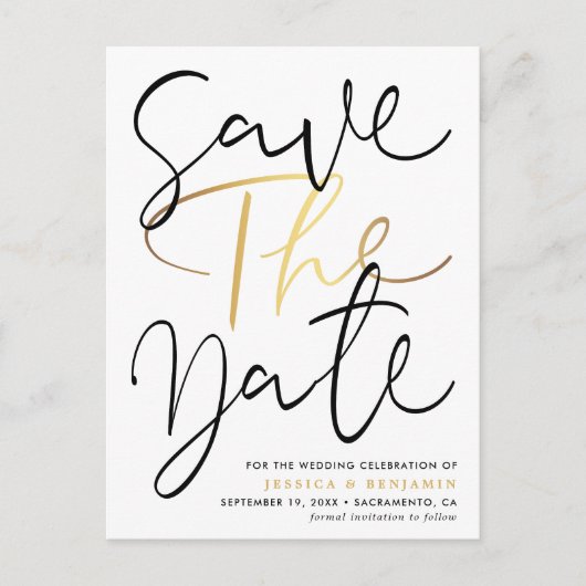 書道エレガント写真の結婚式が日付を救う 案内ポストカード (正面)