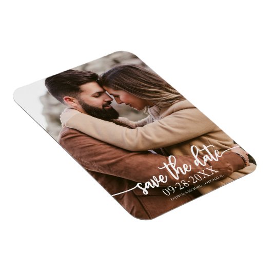 書道エレガント写真の結婚式の日付を保存 マグネット (右側)