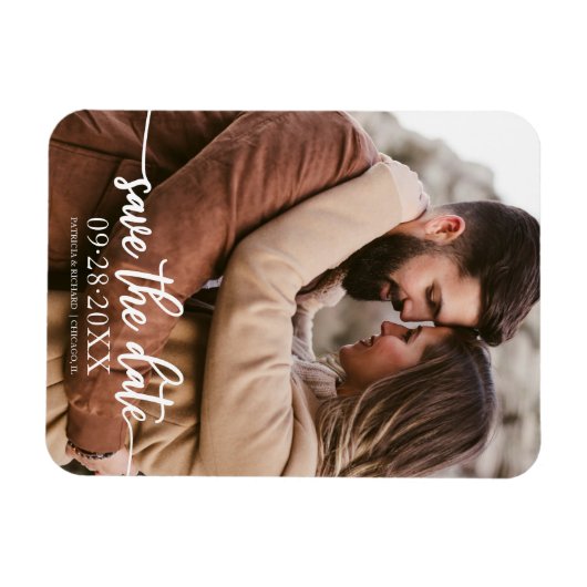 書道エレガント写真の結婚式の日付を保存 マグネット (横)