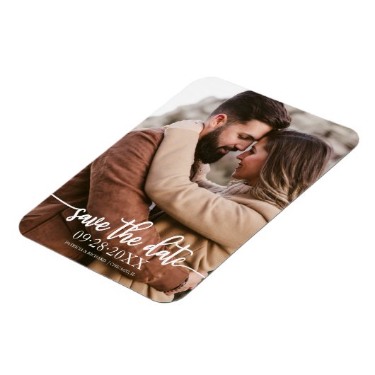 書道エレガント写真の結婚式の日付を保存 マグネット (左側)