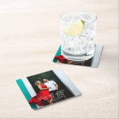 書道エレガント写真ホワイト文字日付の保存 スクエアペーパーコースター (インサイチュ)