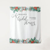 書道エレガント冬ホリーブライダルシャワー タペストリー (正面)