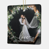 書道エレガント台本カップル写真ラブ セラミックオーナメント (左)