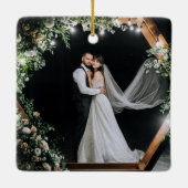 書道エレガント台本カップル写真ラブ セラミックオーナメント (裏面)