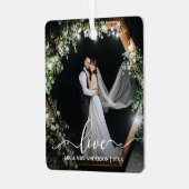 書道エレガント台本カップル写真ラブ メタルオーナメント (正面左)