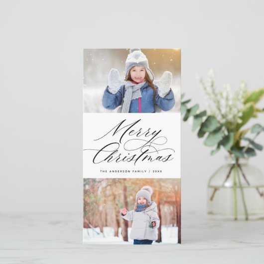 書道エレガント台本メリークリスマス2枚写真 シーズンカード (スタンド正面)