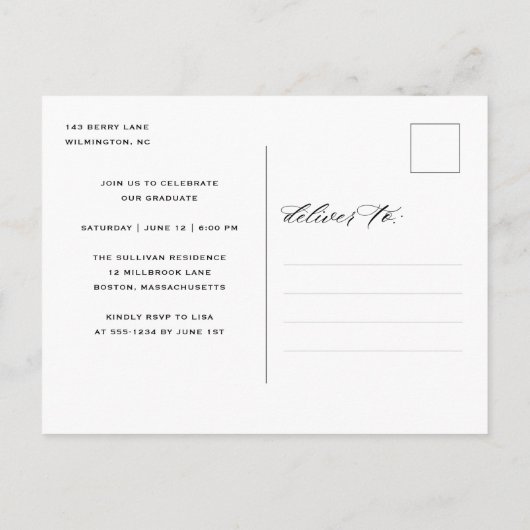 書道エレガント大学院写真パーティー インビテーションポストカード (裏面)