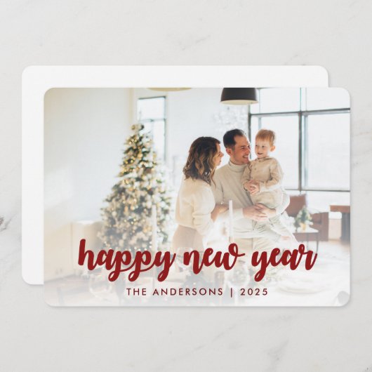 書道エレガント新年お正月のご家族の写真 シーズンカード (正面/裏面)