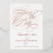 書道エレガント日付の保存フォトバラ金ゴールド 箔招待状 (正面)