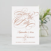 書道エレガント日付の保存フォトバラ金ゴールド 箔招待状 (立ち正面)