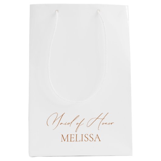 書道エレガント白メイド・オブ・オーナー(花嫁付き添い人)の好意 ミディアムペーパーバッグ (正面)