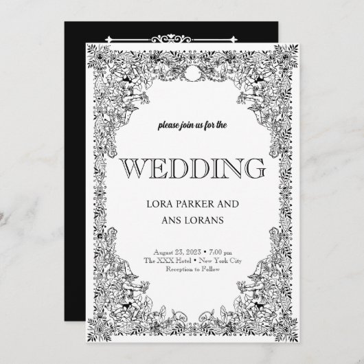 書道エレガント白黒の結婚invita 招待状 (正面/裏面)