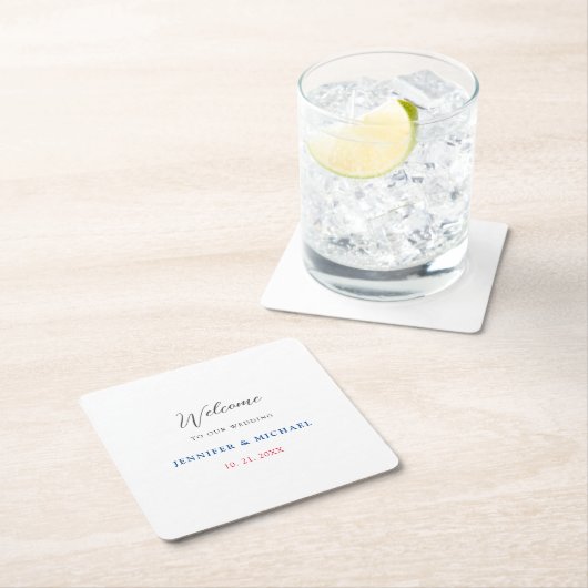 書道エレガント白黒ウェルカム結婚ズ スクエアペーパーコースター (インサイチュ)