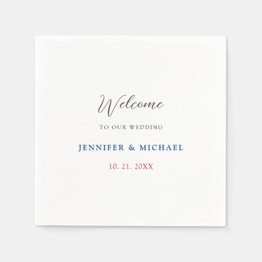 書道エレガント白黒ウェルカム結婚ズ スタンダードカクテルナプキン (正面)