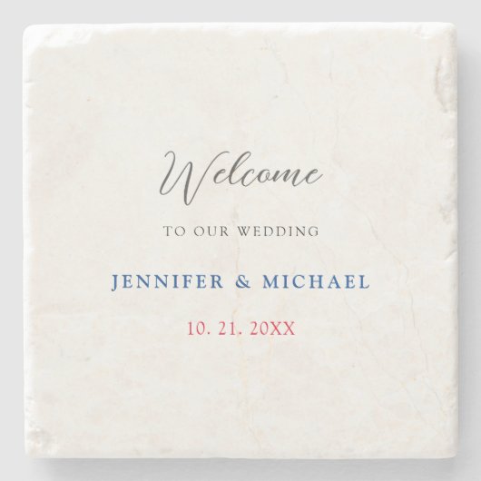 書道エレガント白黒ウェルカム結婚ズ ストーンコースター (正面)