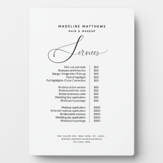 書道エレガント白黒サロン価格表 フォトプラーク (正面)