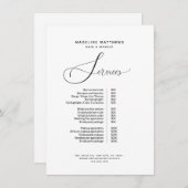 書道エレガント白黒サロン価格表 メニュー (正面/裏面)