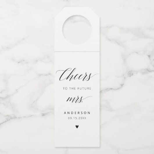 書道エレガント白黒ブライダルシャワー ボトルネックタグ (正面)