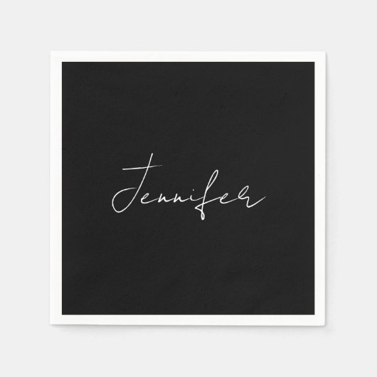 書道エレガント白黒プレーンシンプル名 スタンダードカクテルナプキン (正面)