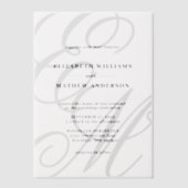 書道エレガント白黒モノグラ結婚ム ベラム紙招待状 (正面)