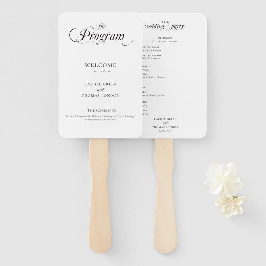 書道エレガント白黒結婚式 プログラム ハンドファン (正面&裏面)