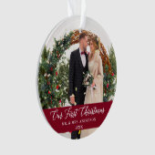 書道エレガント私たちの初めてのクリスマスブルゴーニュ オーナメント (正面)