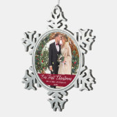 書道エレガント私たちの初めてのクリスマスブルゴーニュ スノーフレークピューターオーナメント (右)