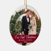 書道エレガント私たちの初めてのクリスマスブルゴーニュ セラミックオーナメント (右)