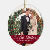 書道エレガント私たちの初めてのクリスマスブルゴーニュ セラミックオーナメント (左)