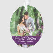 書道エレガント私たちの初めてのクリスマス紫 オーナメント (正面)