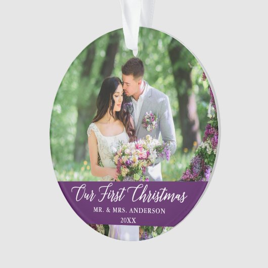 書道エレガント私たちの初めてのクリスマス紫 オーナメント (正面)