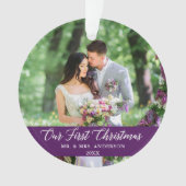 書道エレガント私たちの初めてのクリスマス紫 オーナメント (正面)