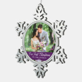 書道エレガント私たちの初めてのクリスマス紫 スノーフレークピューターオーナメント (右)