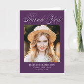 書道エレガント紫の写真卒業 サンキューカード (正面)