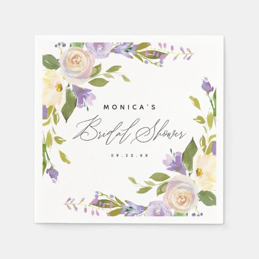 書道エレガント紫フローラブライダルシャワー スタンダードカクテルナプキン (正面)