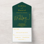 書道エレガント緑と金ゴールドモダン結婚の オールインワン招待状 (内側)
