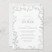 書道エレガント葉セージ緑ブライダルシャワー 招待状 (正面)