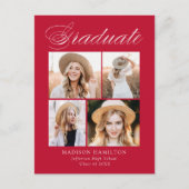 書道エレガント赤写真卒業パーティー インビテーションポストカード (正面)