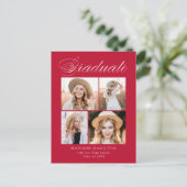 書道エレガント赤写真卒業パーティー インビテーションポストカード (スタンド正面)