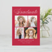 書道エレガント赤写真卒業パーティー 招待状 (スタンド正面)
