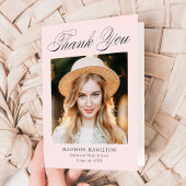 書道エレガント赤面ピンク写真卒業 サンキューカード