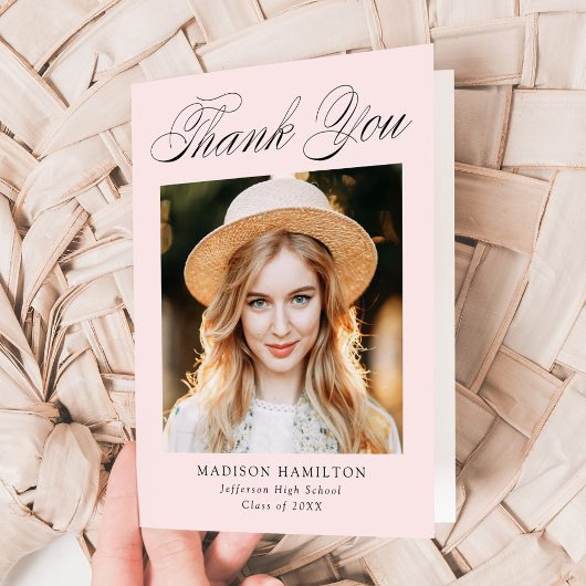 書道エレガント赤面ピンク写真卒業 サンキューカード