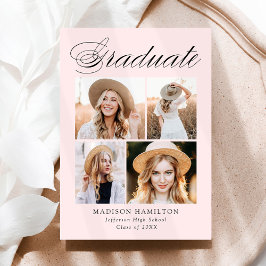 書道エレガント赤面ピンク4写真卒業 案内状