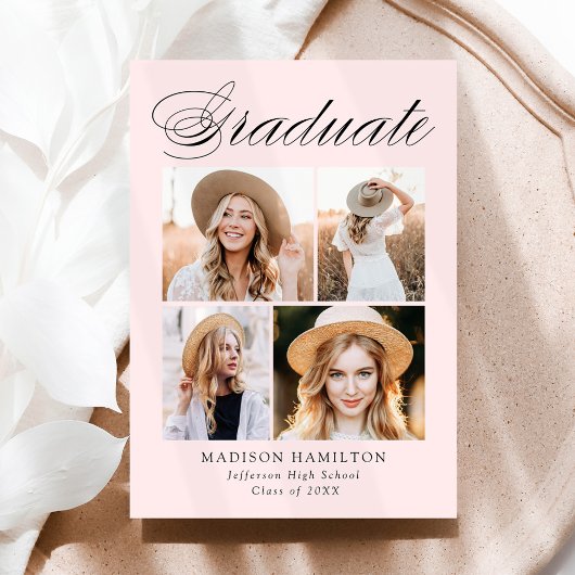 書道エレガント赤面ピンク4写真卒業 案内状